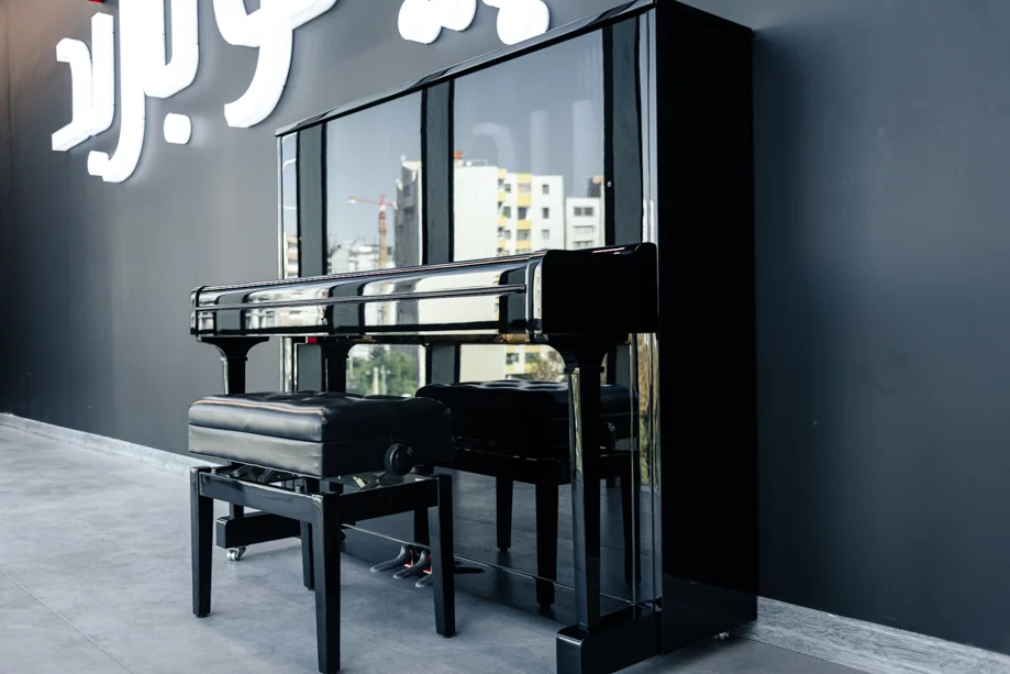 پیانو آکوستیک دیواری Petrof مدل P125 F1 کنار دیوار طراحی داخلی