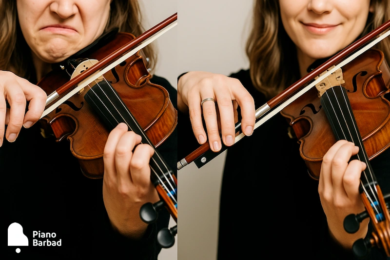 نگه داشتن ویولن با تنش گردن و شانه - پیانو باربد
