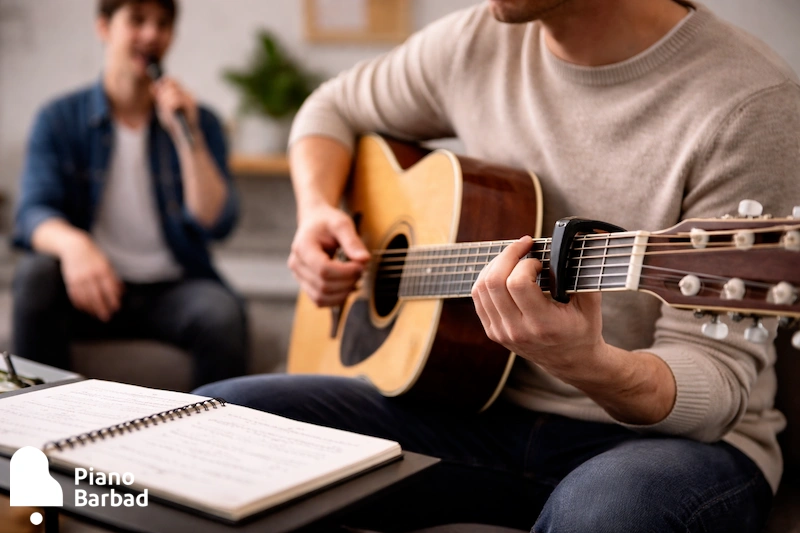 همراهی خواننده با نوازنده گیتار و کاپو - پیانو باربد