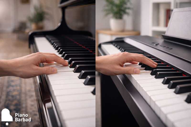 تفاوت تاچ پیانو دیجیتال و آکوستیک - پیانو باربد